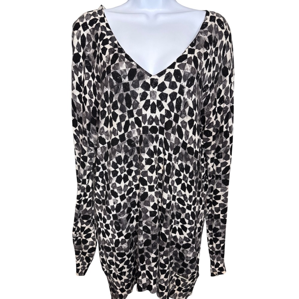 Michael Michael Kors Womens Black Gray Harlequin Tunic Sweater Sz L Casual Flowy